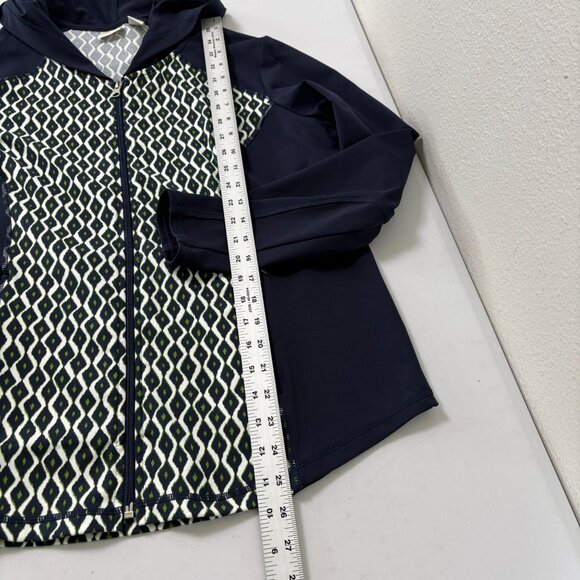 Chicos Zenergy Full Zip Hooded Jacket Size 2 US L Navy Green Geometric Print - Picture 10 of 10